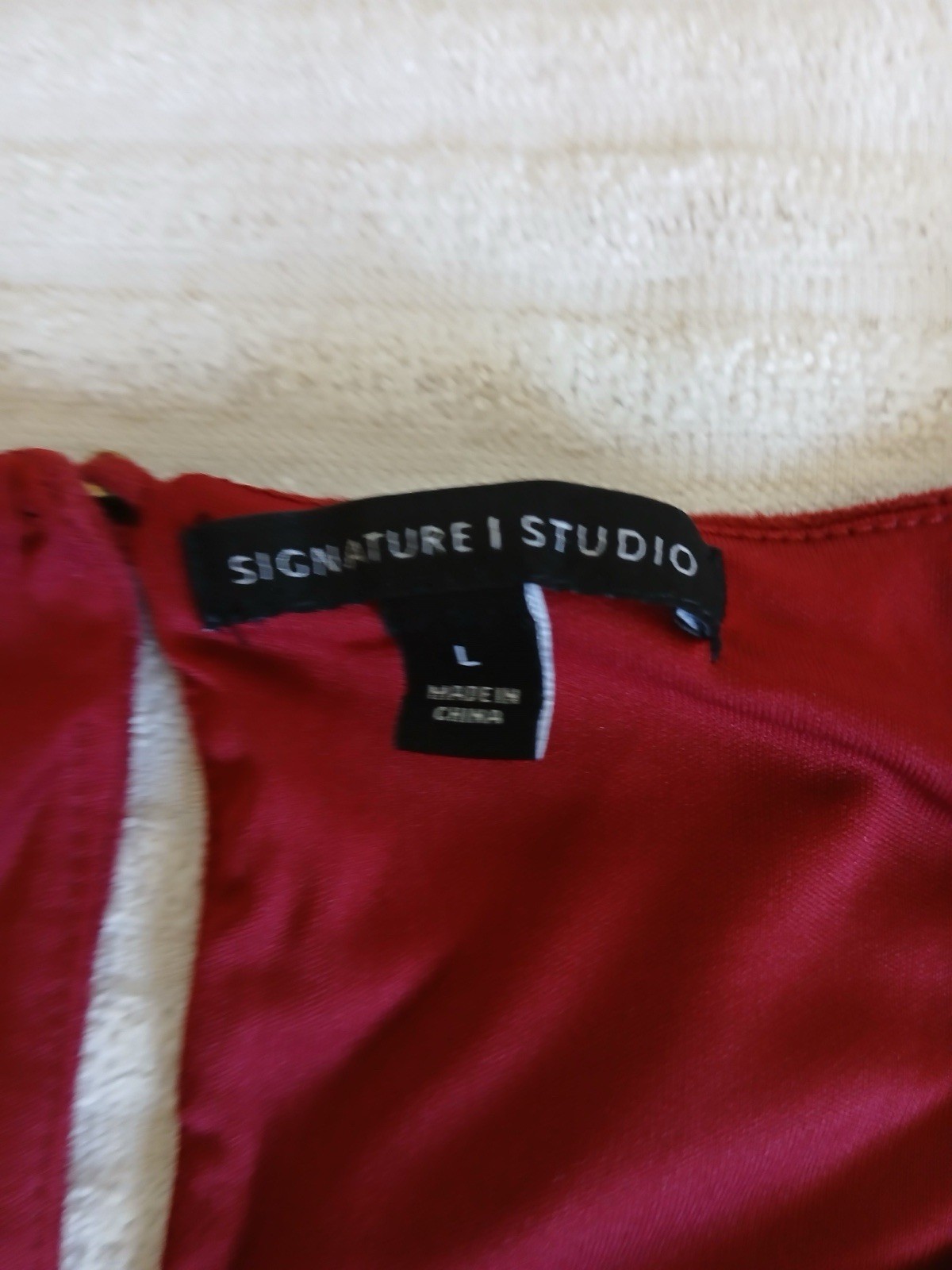 Signature Studio Boho Chic Crochet Wine Red Dress L Fall Winter Festival Style