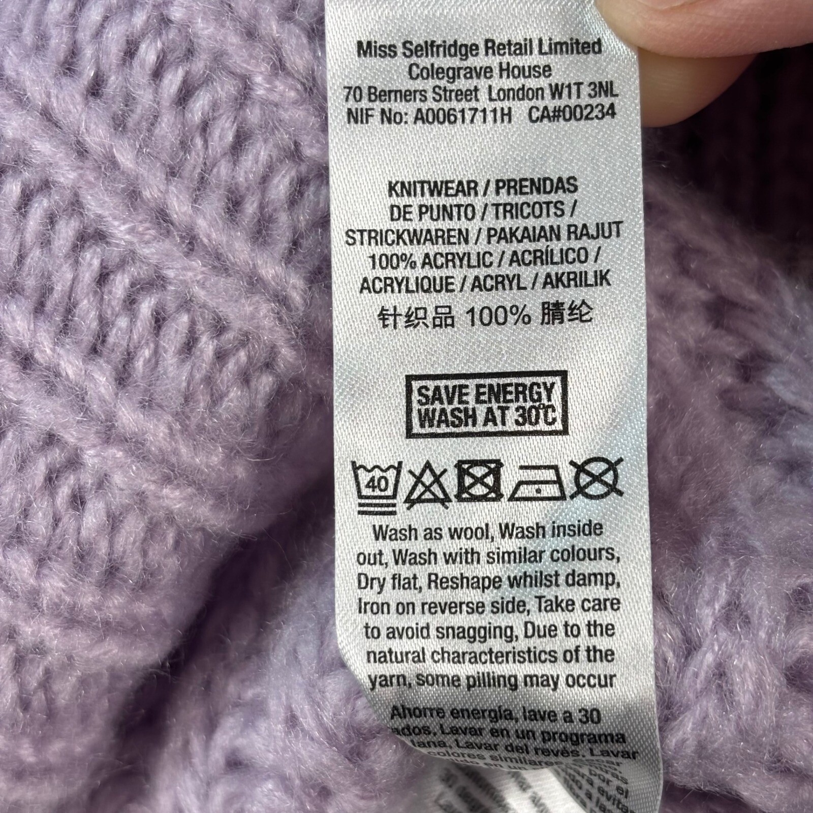 Miss Selfridge Sweater Dress Chunky Knit Lavender Purple Mock Neck US 2