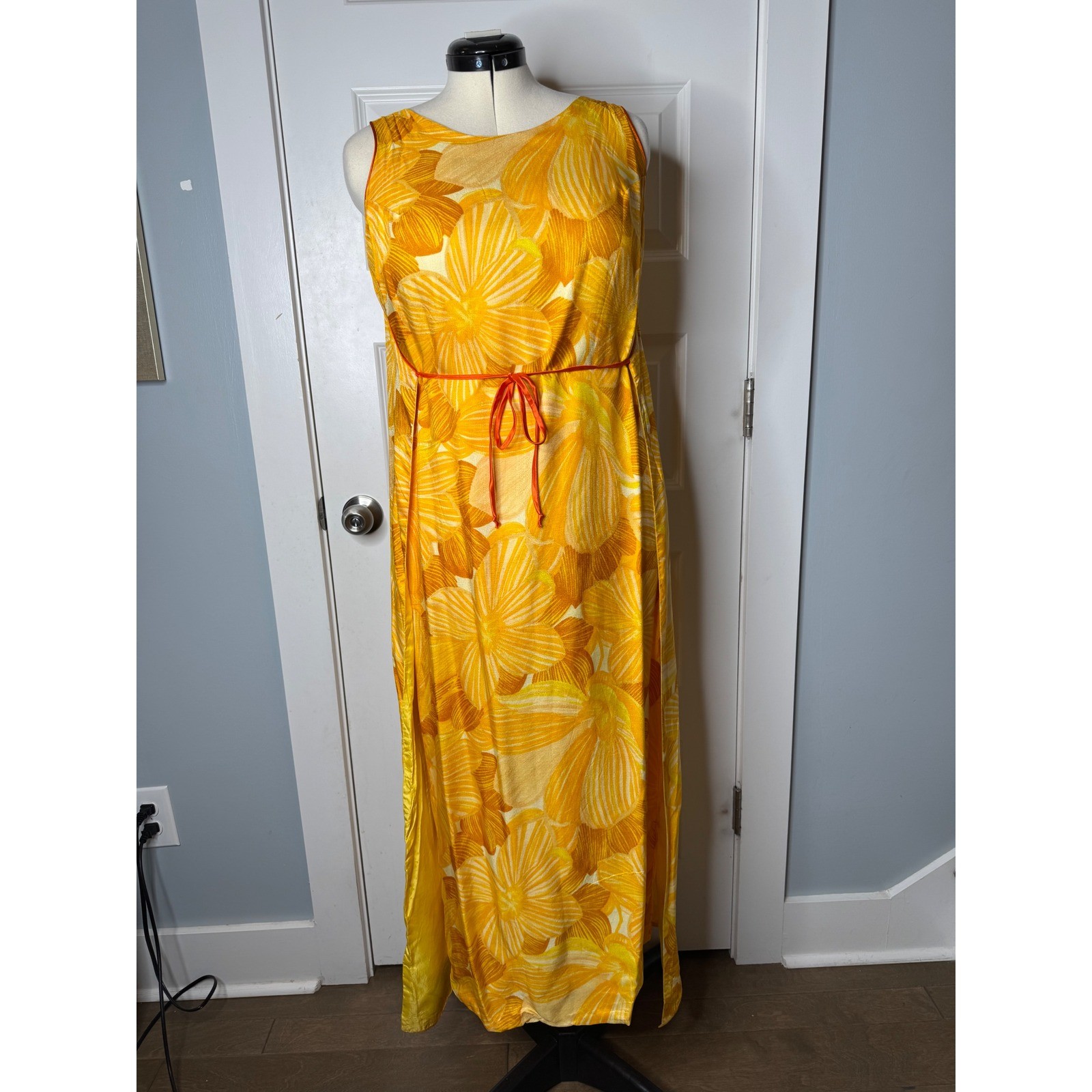 Vintage 60s 70s Leisure Lovers Retro Hawaiian Floral Maxi Dress One Size