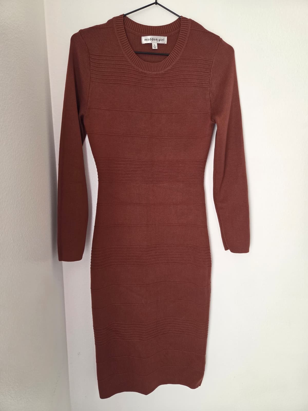 Madden Girl Women’s Knit Sweater Dress Brown Long Sleeve Size L