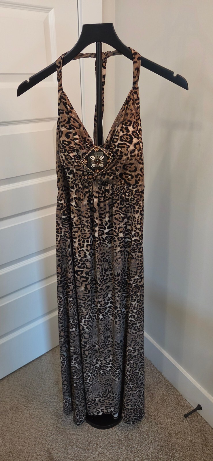 Vintage Collection Leopard Print Maxi Dress with Beaded Detail, Size M