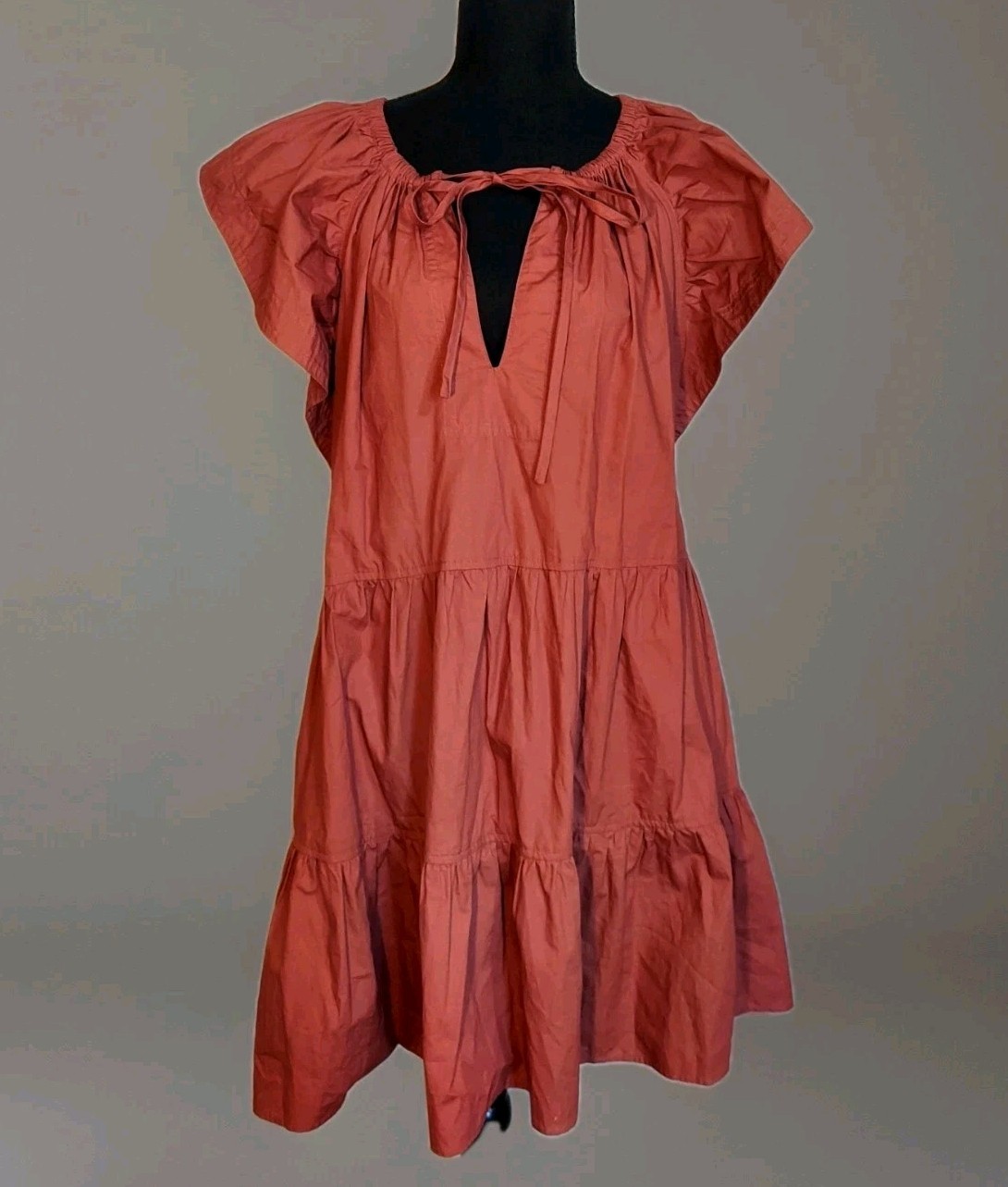 Pinch Cotton Ruffle Short Mini Dress Large Burnt Orange Boho Cottagecore Oversiz
