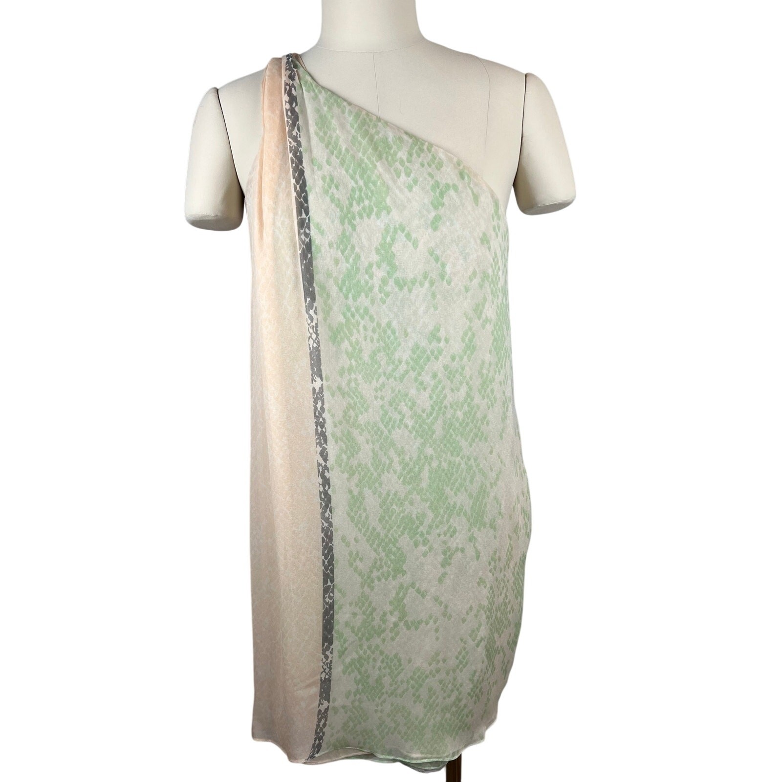DVF Diane von Furstenberg Silk One Shoulder Snake Print Shift Dress 10 Liluye
