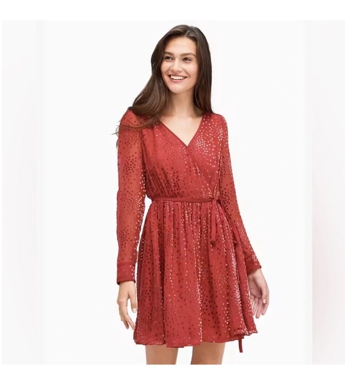 NWT Kate Spade Maroon Festive Confetti Devore Long-Sleeve Mini Dress Size 6