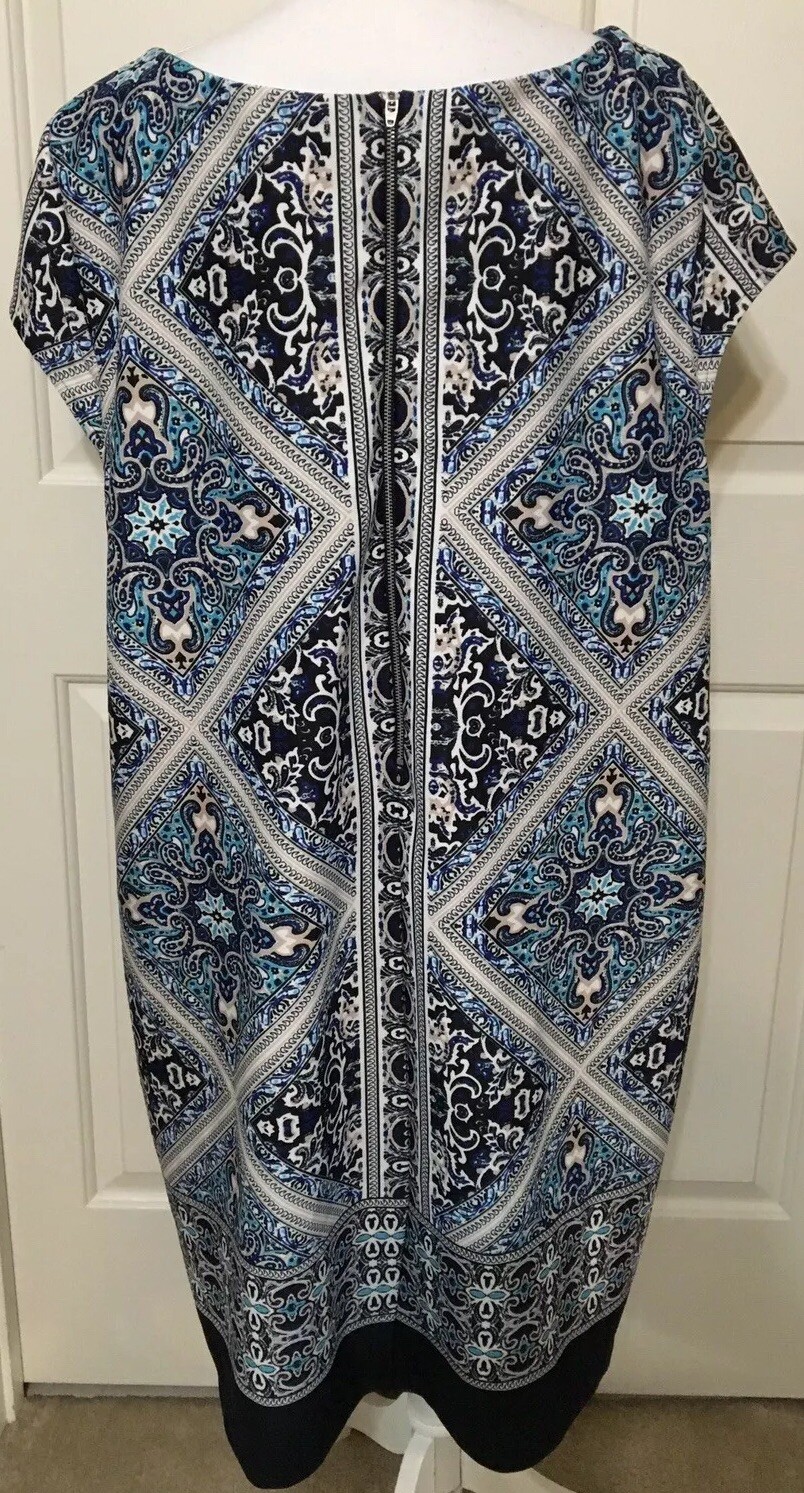TIANA B size 24W blue beige black white geometric short sleeve dress Women’s