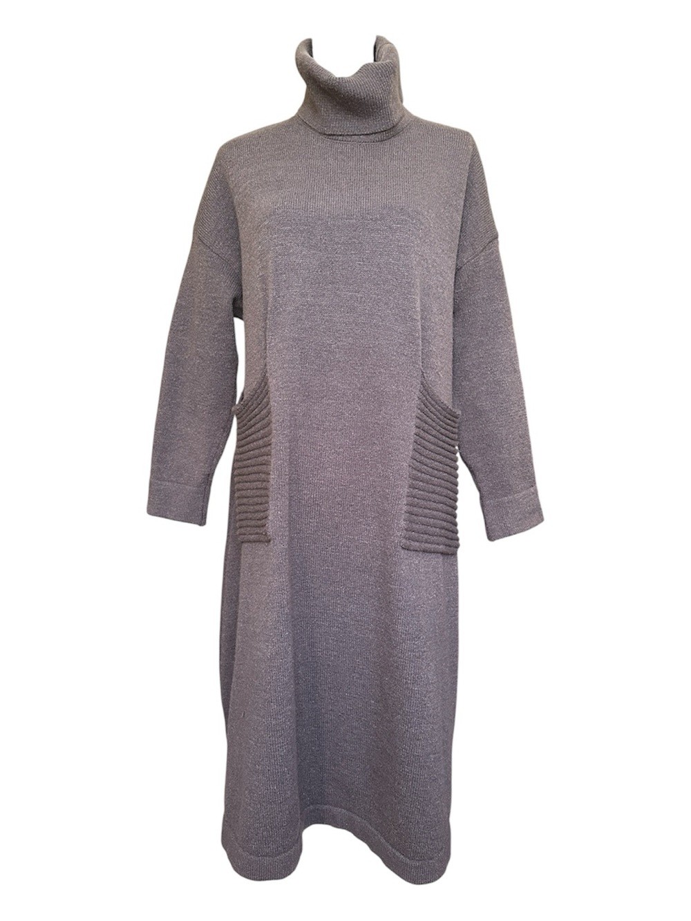 Brown Turtleneck A-Line Sweater Dress with Pockets Plus Size 1X / 2X