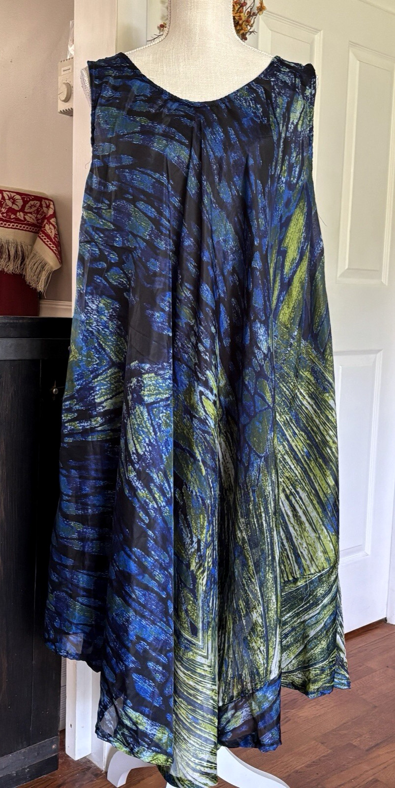 Ana & Rose Umbrella Dress One Size Sheer Lined Sleeveless Boho Hippie Watercolor