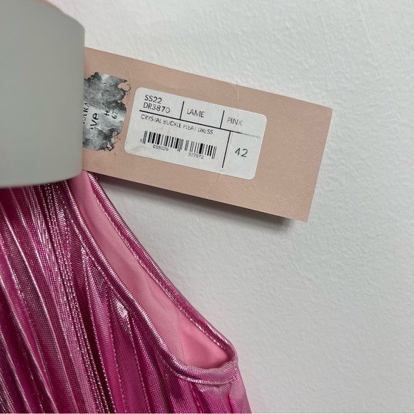 Christoper Kane Crystal Buckle Pleated Metallic Midi Dress Size 6 NWT Pink