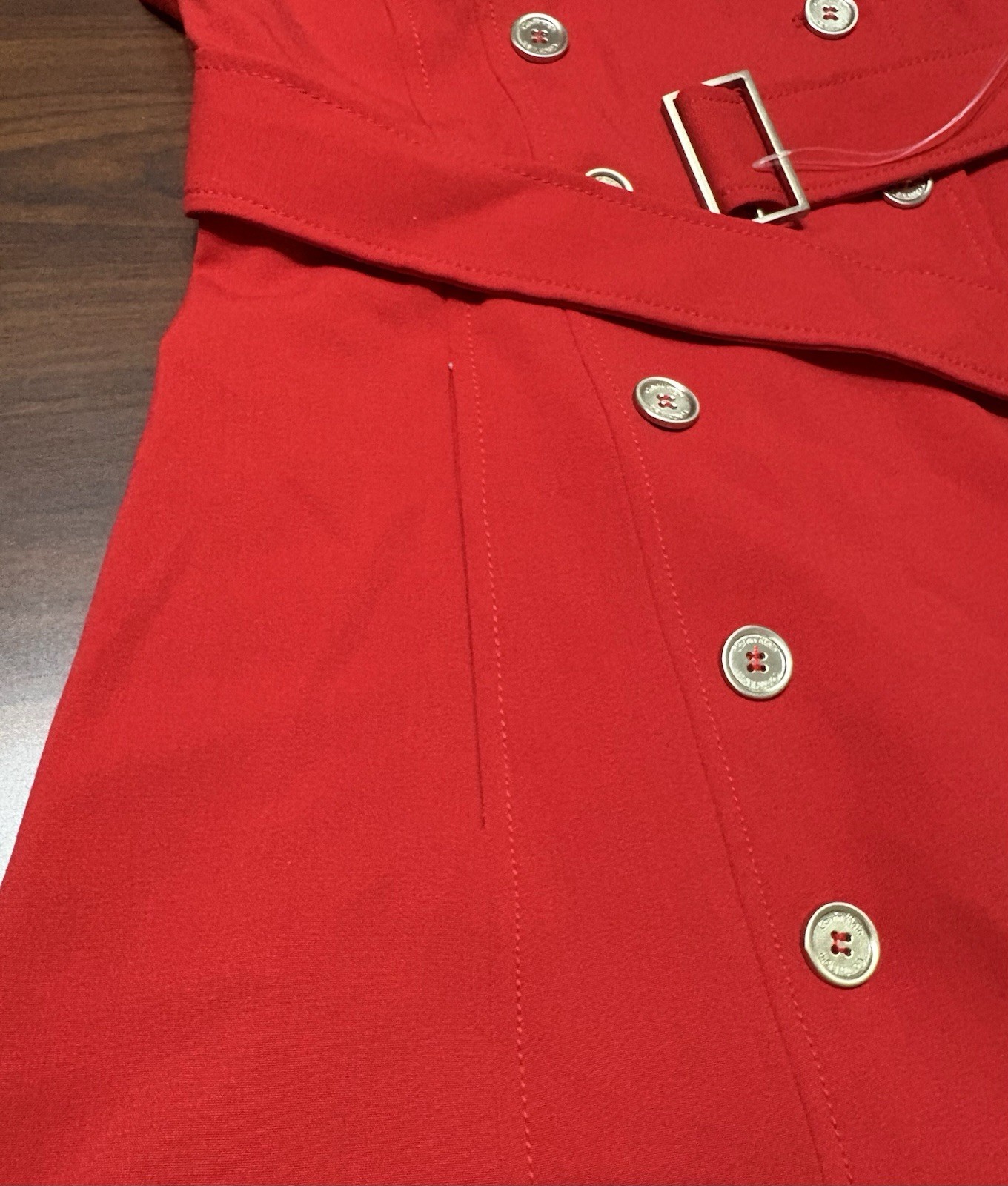 Calvin Klein Red Double Breasted Trench Dress with Belt Size S