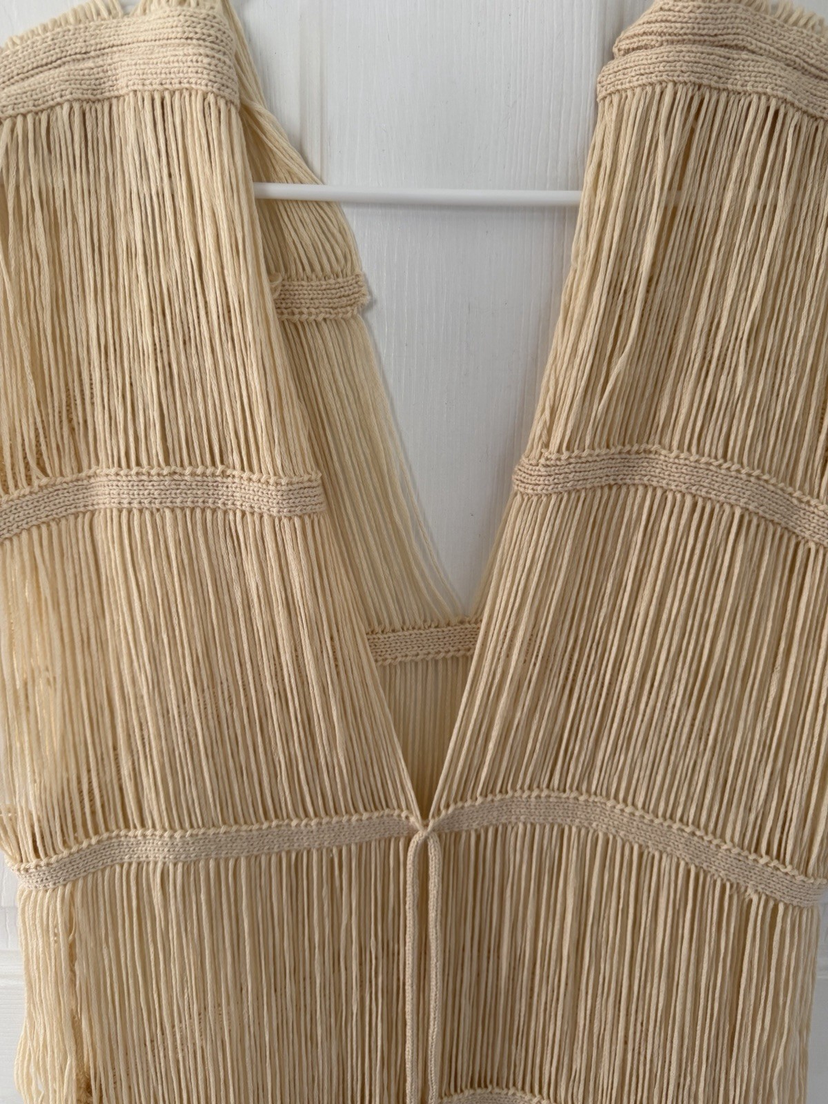 String Fringe Deep Vneck Plunging Dress Almond Color One Size Shein Boho Coverup
