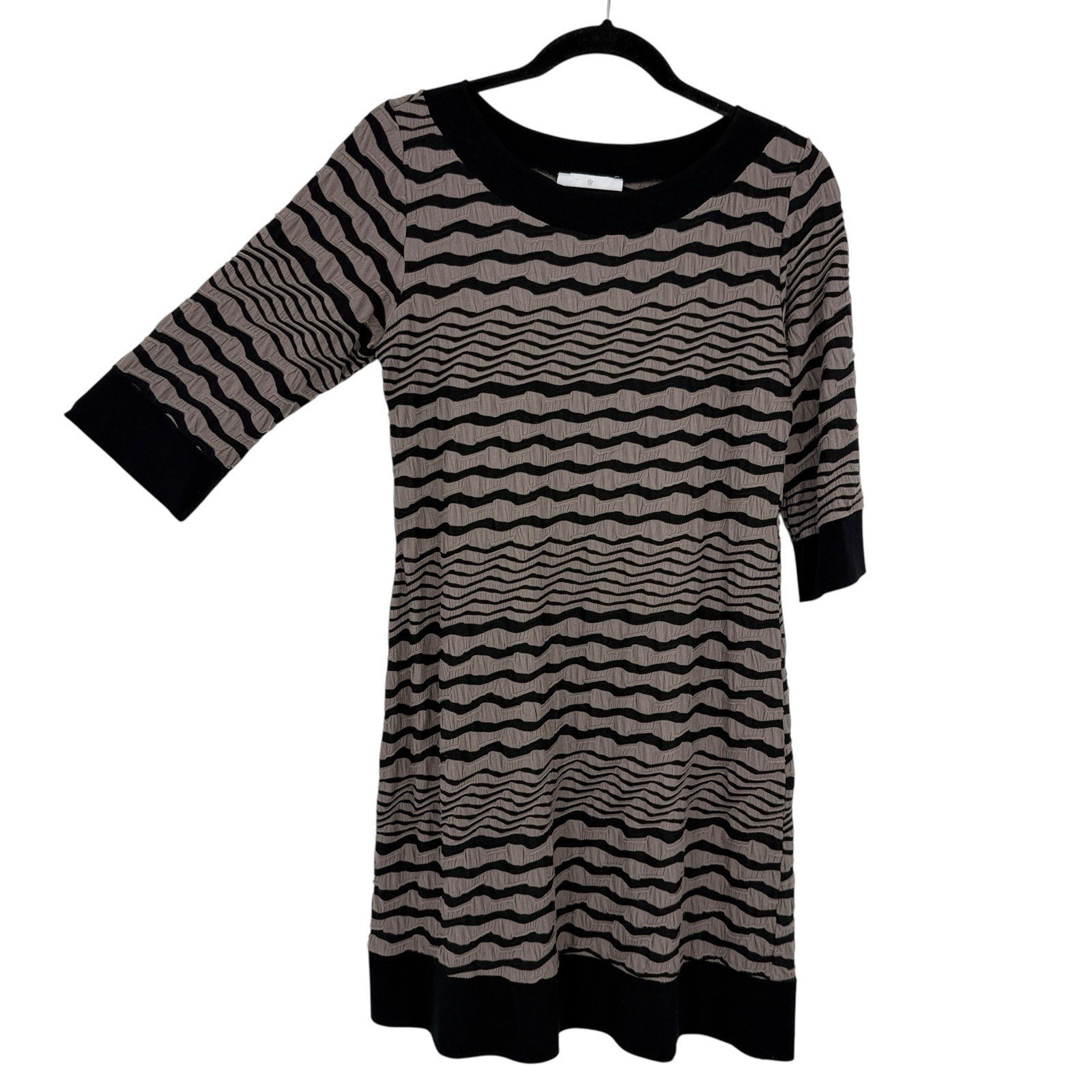 Papillon Blanc Shift Dress Large Textured Seamed Gray Stripe Lagenlook