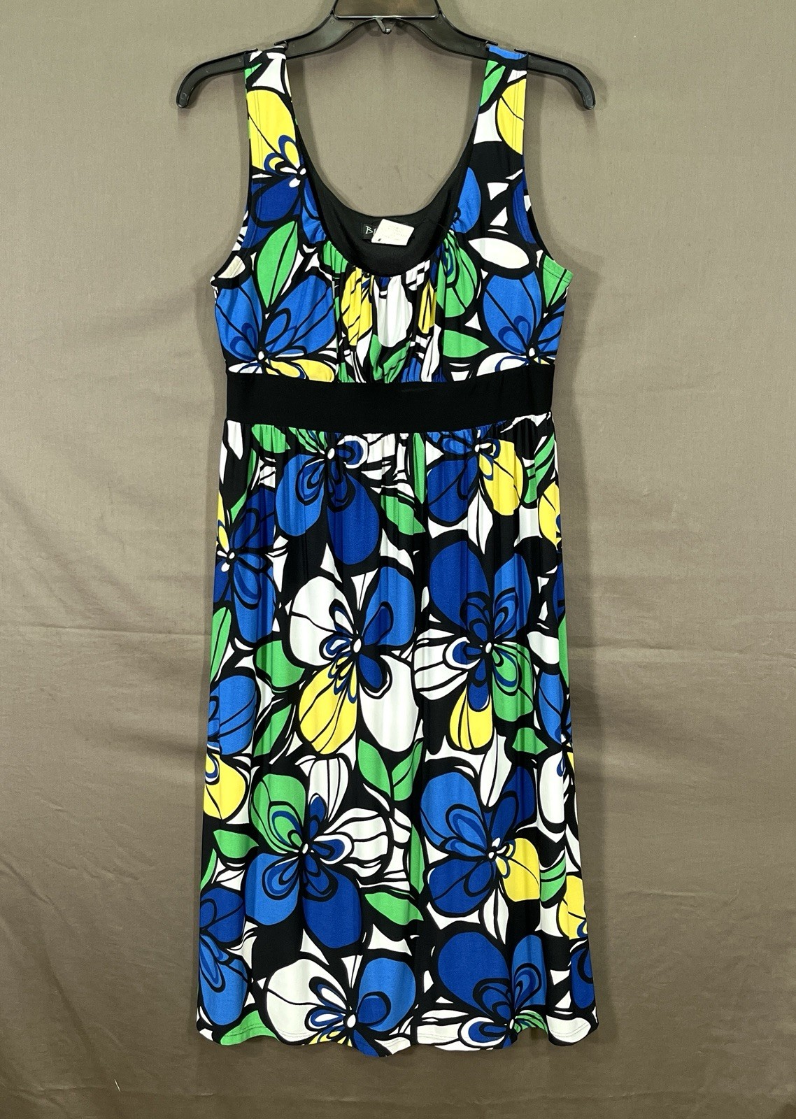 BLU SAGE Multicolor RETRO ARTSY FLORAL Stretchy Knit EMPIRE WAIST Tank Dress M