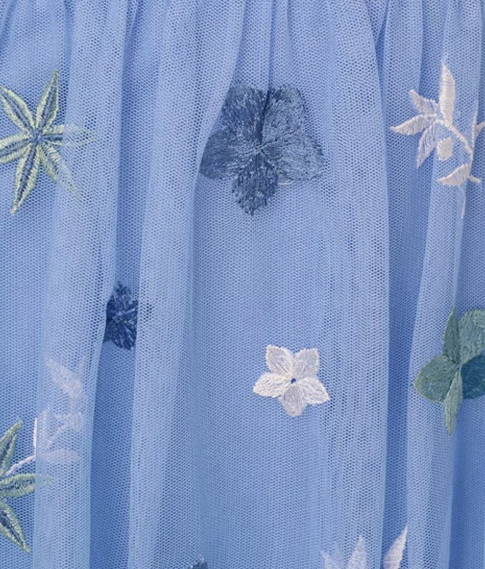 Adrianna Papell Beaded Tiered Mesh Dress Blue Womens Size 14 Floral Embroidered