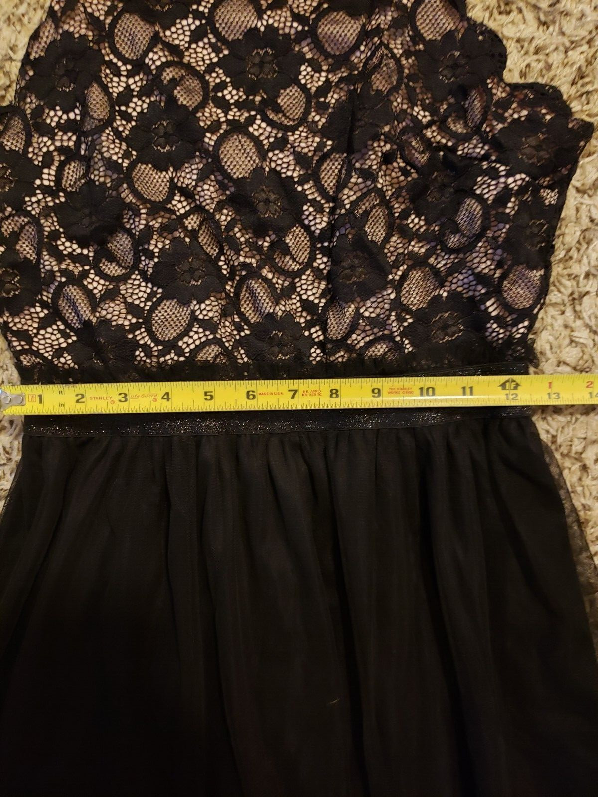 SPEECHLESS DRESS JUNIOR LARGE SCALLOPED LACE TULLE BLACK FLESH LINING Formal