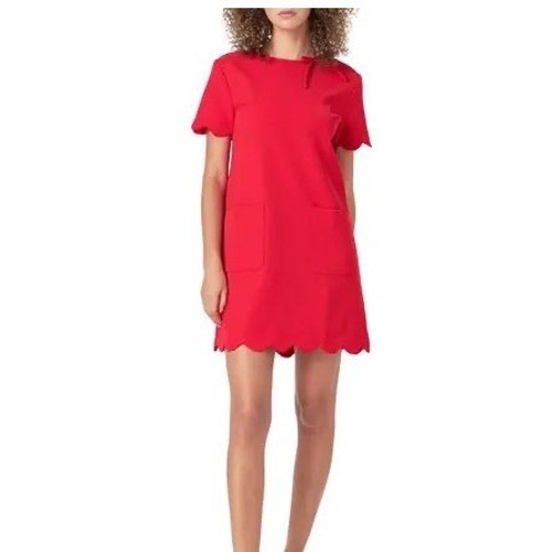 ENGLISH FACTORY Classic Holiday Red Party Preppy Scalloped Hem Shift Dress SMALL