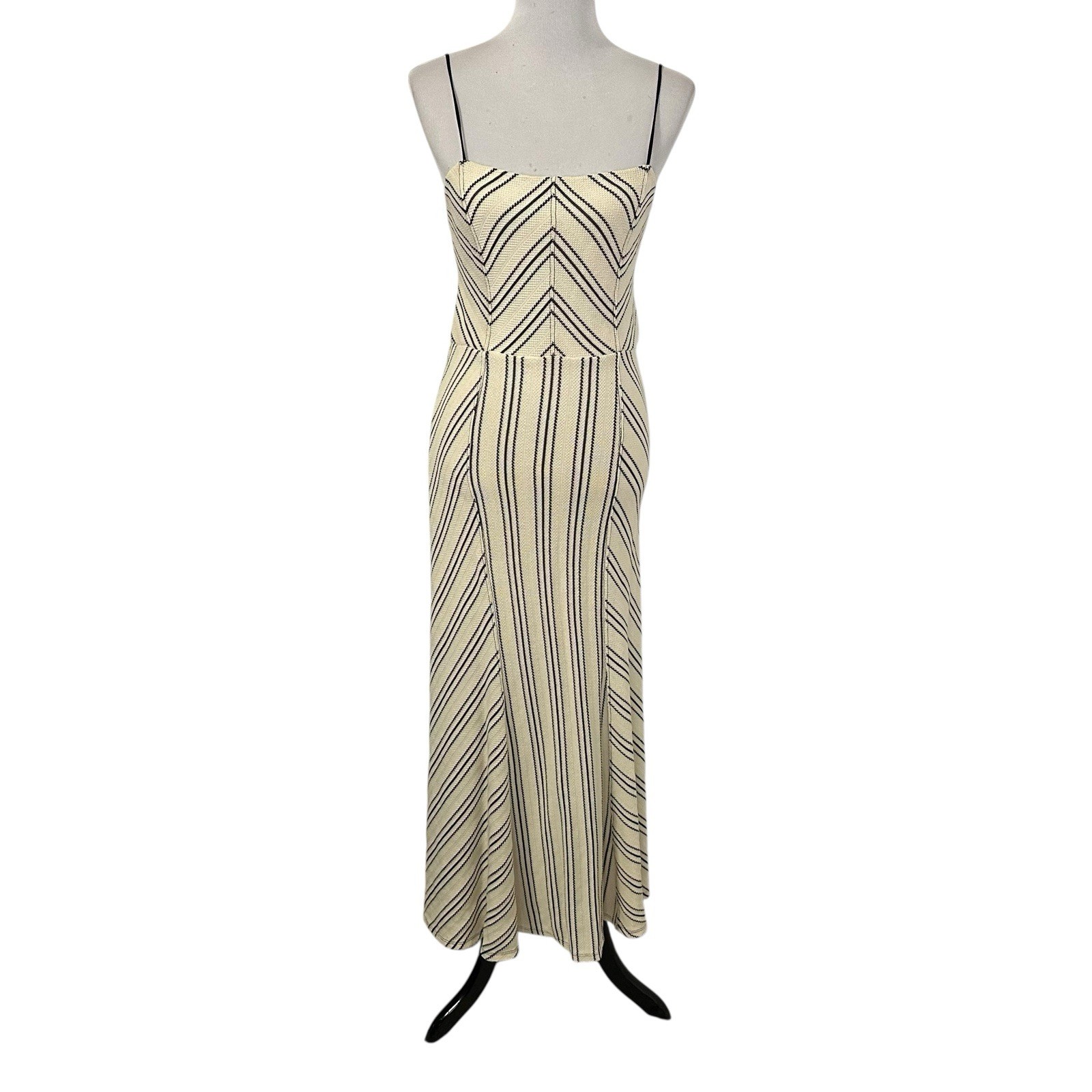 Free People Women Chevron Backless Strappy Knit Midi Dress Sz Medium Cream Black