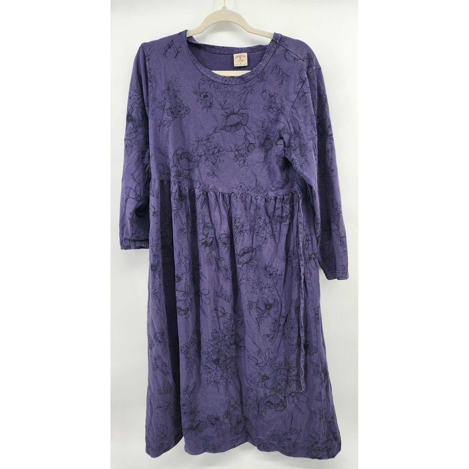 Varsity Sport Womens Purple Floral Cotton Midi Dress Long Sleeve Size S USA Made