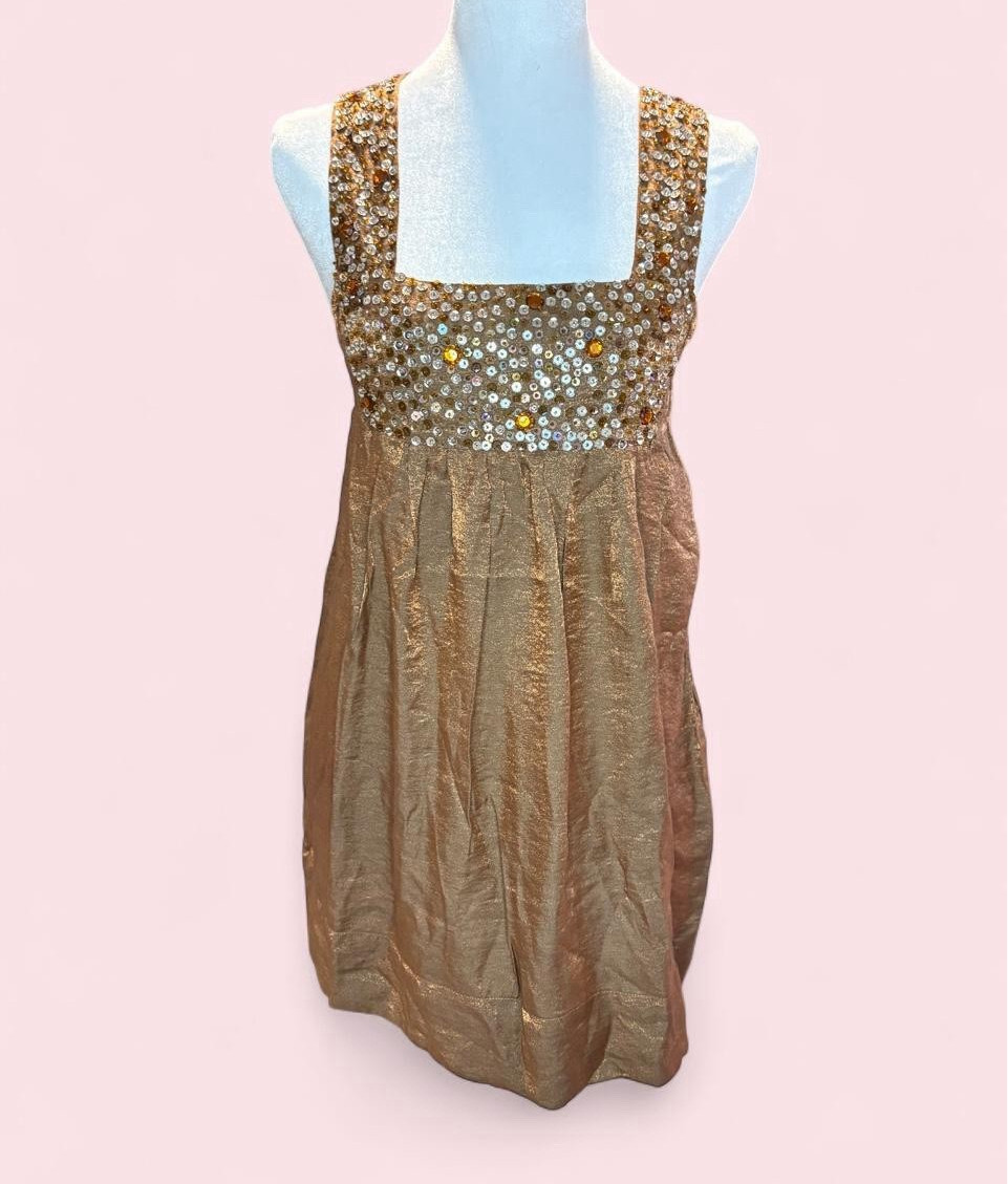 Angie Shimmer Brown sequin babydoll cami top with square neckline NWT S