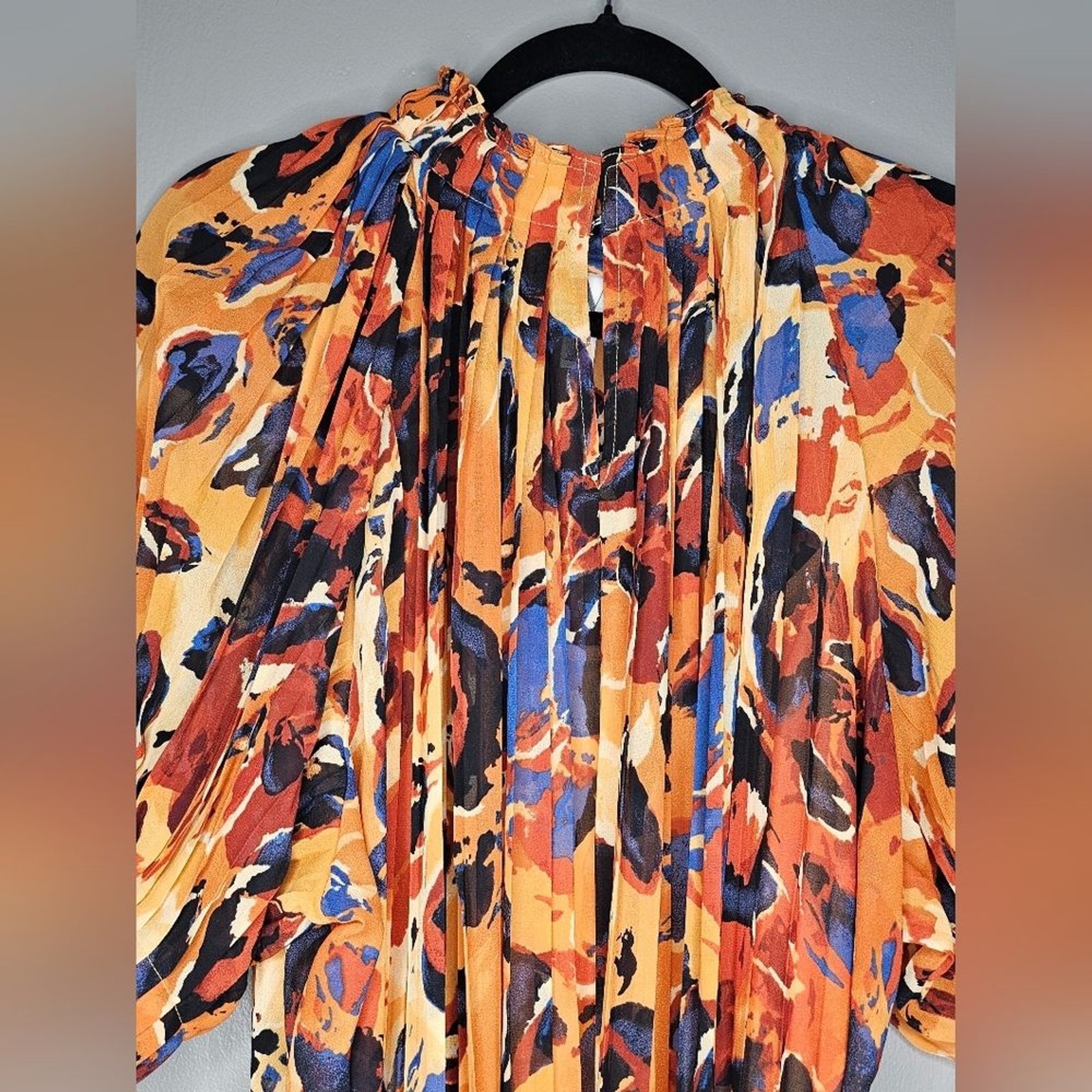 WORTHINGTON Multicolor High Neck Chiffon Pleated Midi Dress. Size:XL NWT