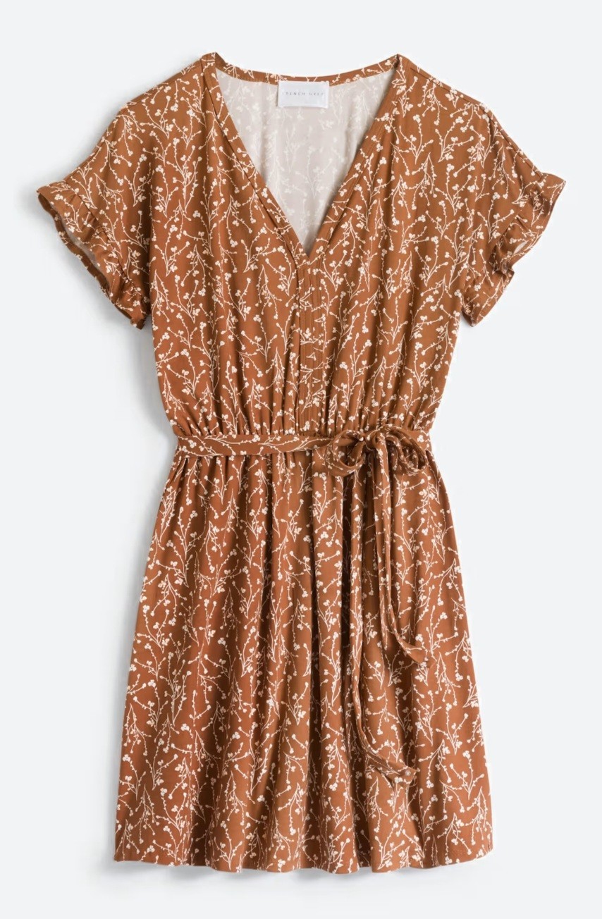 French Grey Delia Knit Flutter Sleeve Dress Size Small in Brown