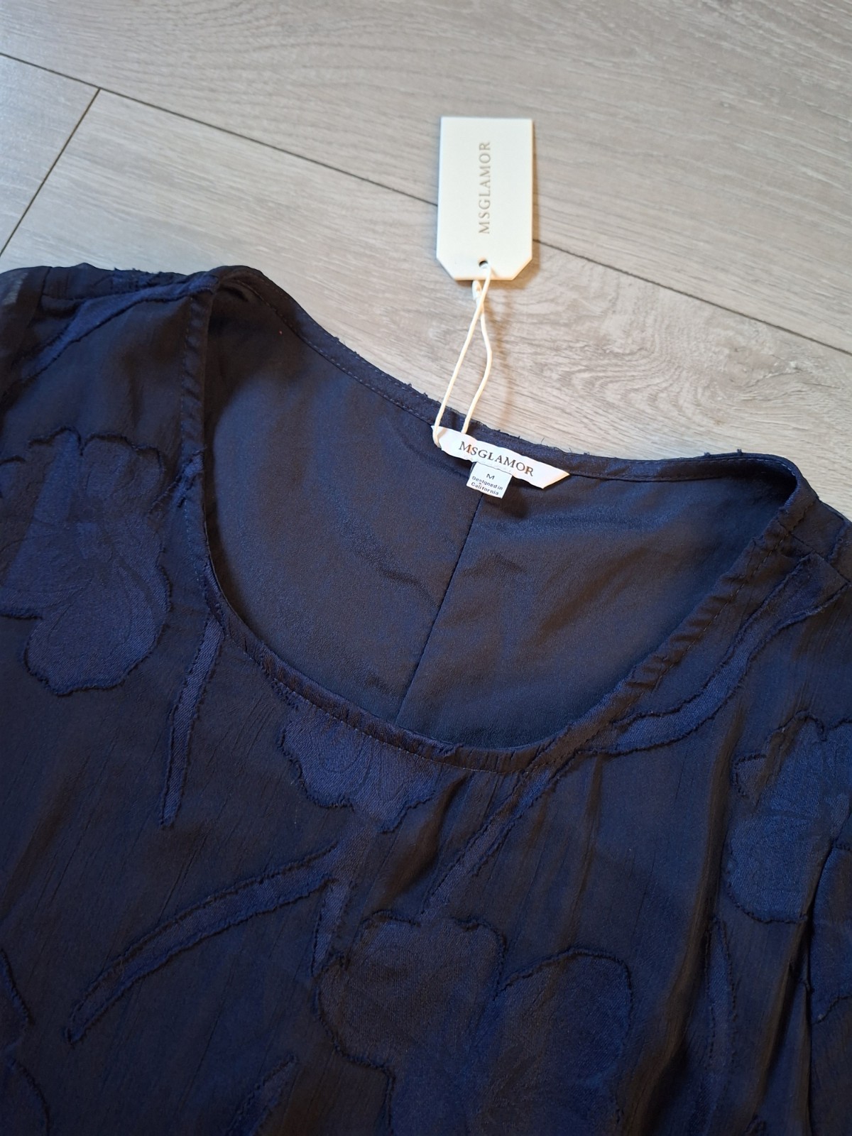 MSGLAMOR Dark Blue Sheer Applique Flared Dress BNWT Party Evening Party UK10/12