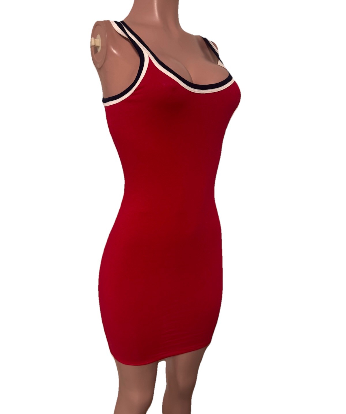 Sporty Red w White Trim S/L fitted Mini Dress new M Casual Party Tank body-con