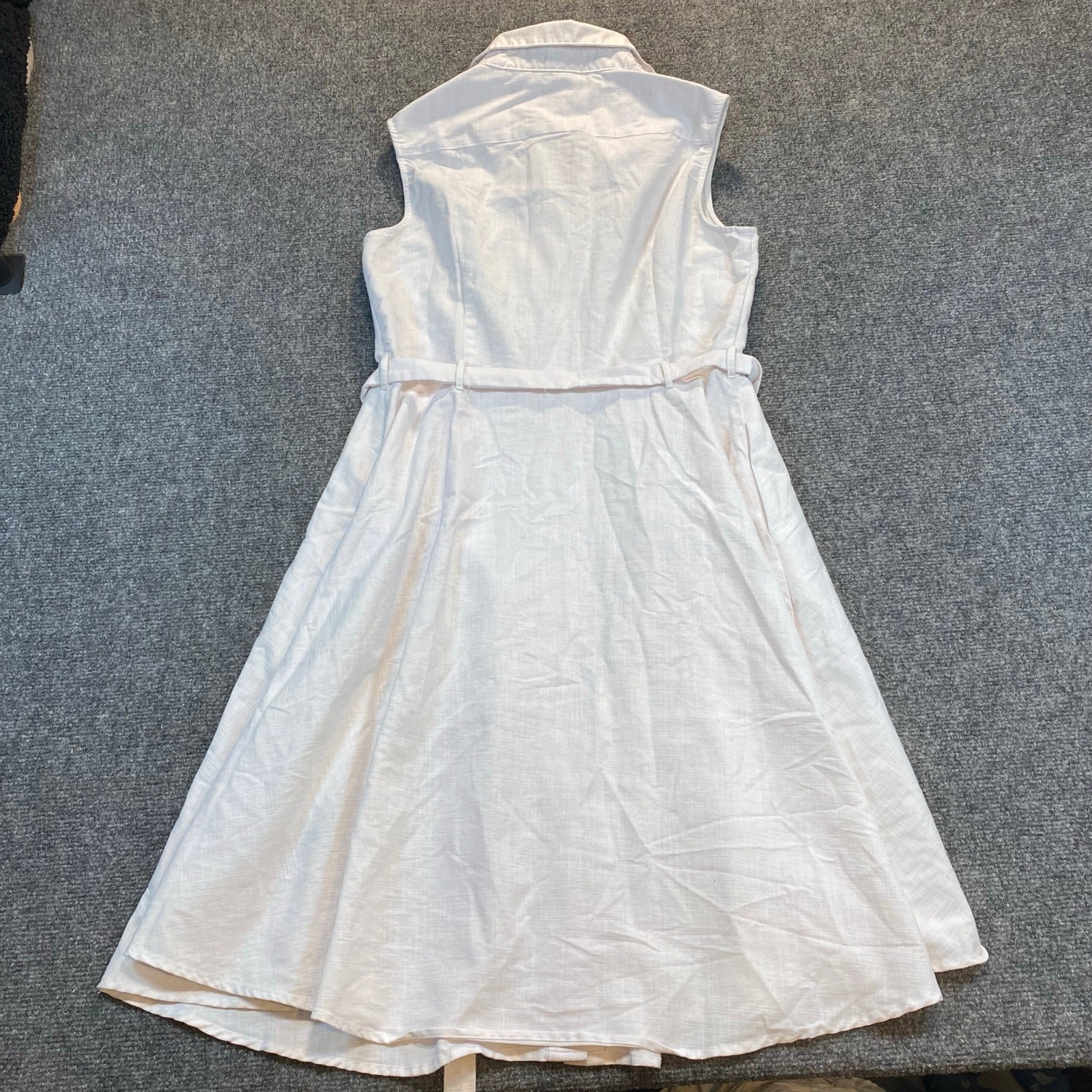 Sharagano Womens 10 White Fit Flare Button Down Shirt Midi Dress Sleeveless