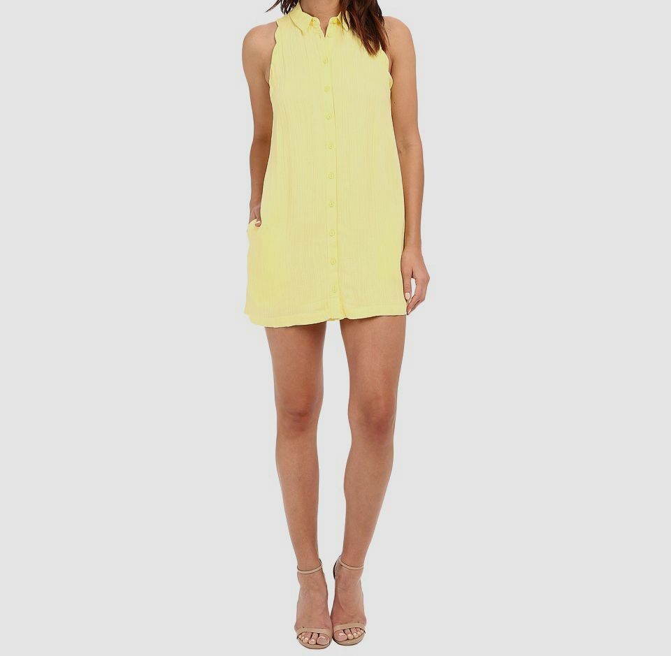 $72 Brigitte Bailey Women’s Yellow Sleeveless Button Down Shirtdress Size Medium
