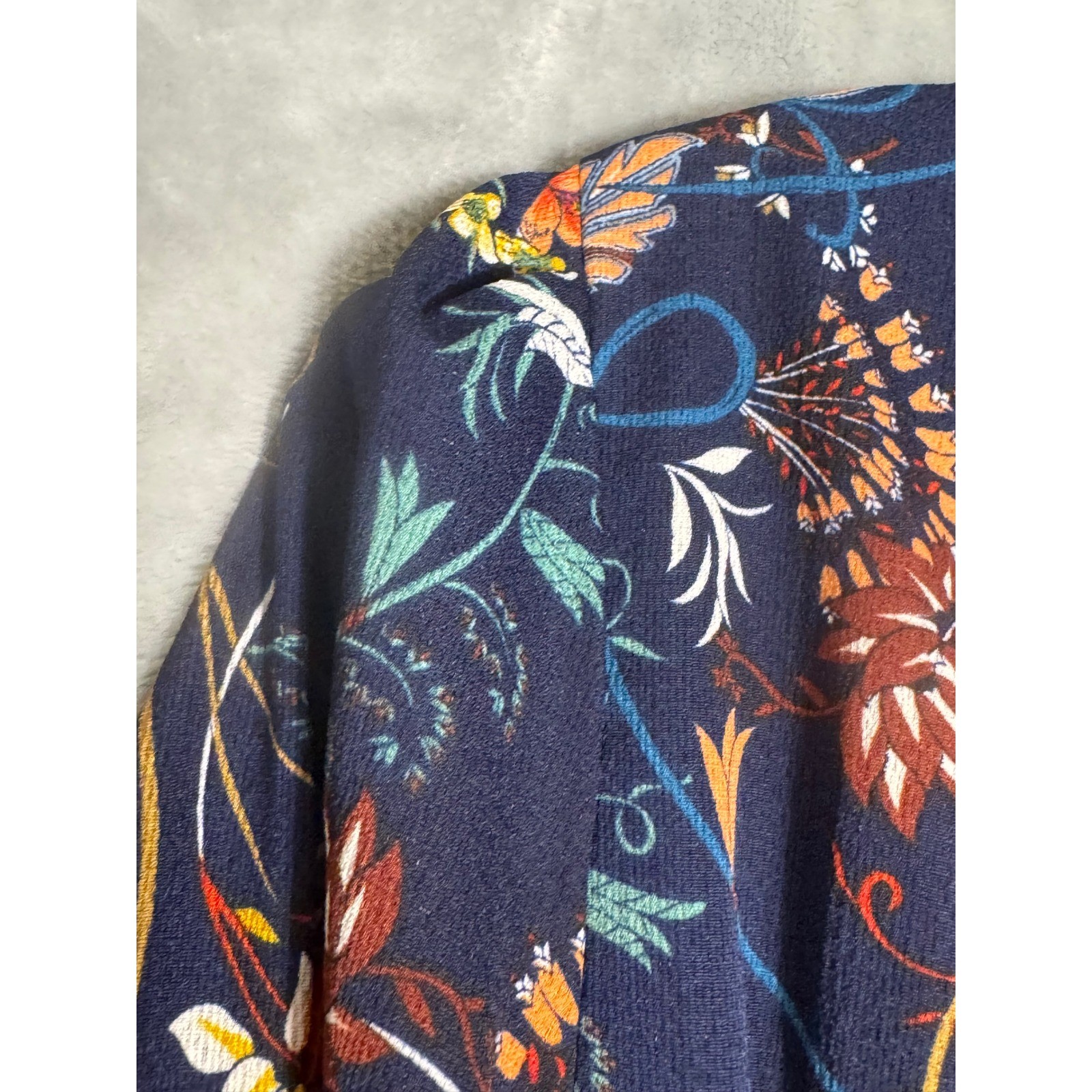 I.Madeline Navy Blue Floral Damask Long Sleeve Midi Dress Small lightweight