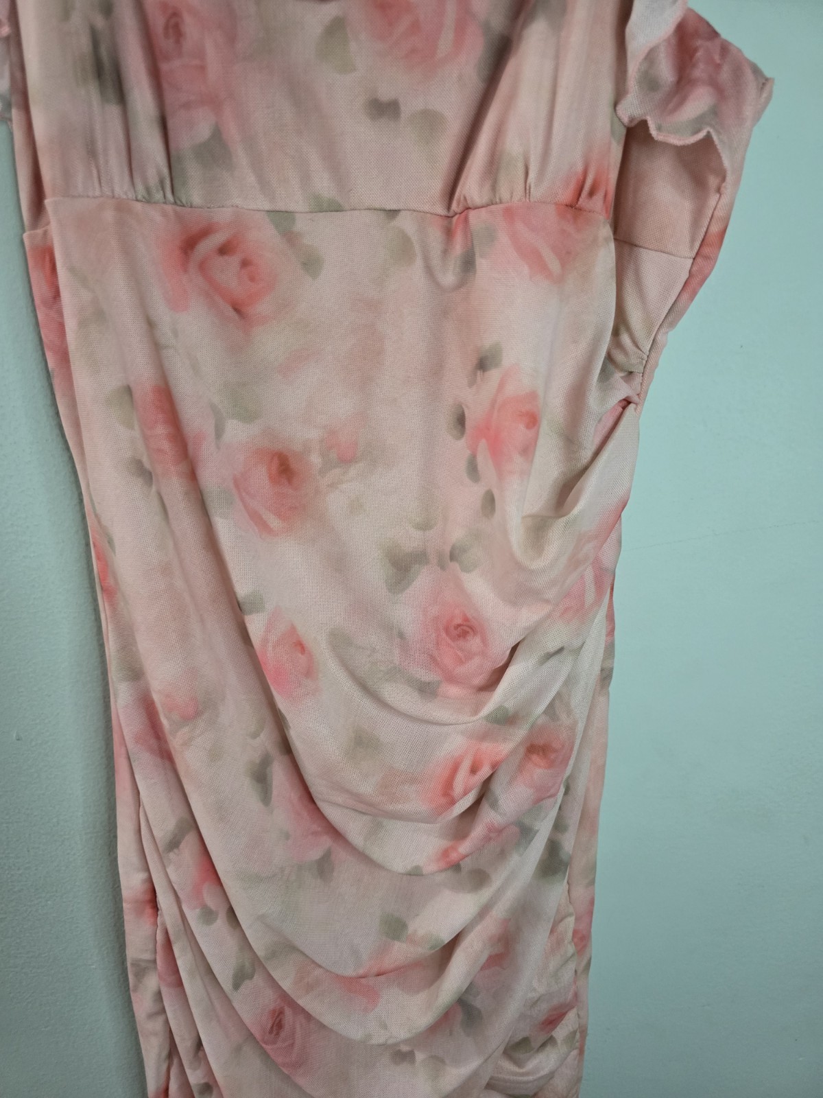 SHEIN Women’s Pink Floral Ruffle Bottom front Slip Midi Dress Size Large NWOT
