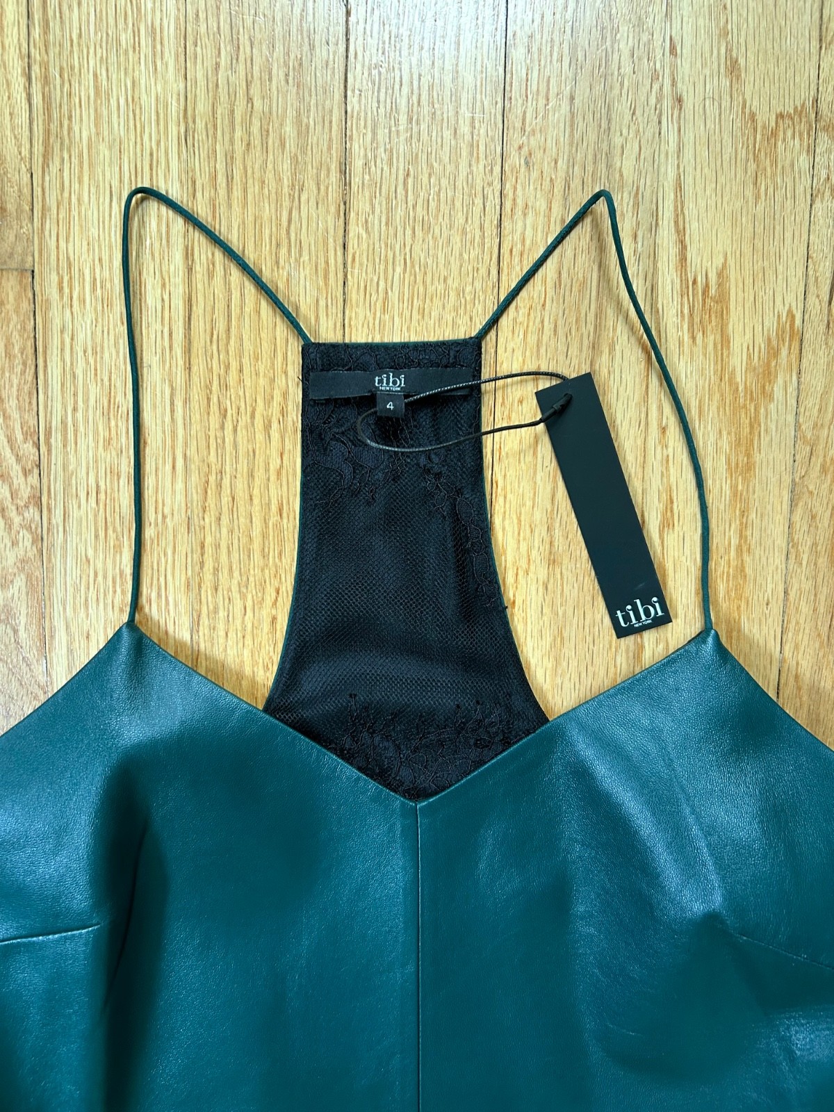 Tibi Silk and Leather Slip Dress Emerald Green Size 4 NWT
