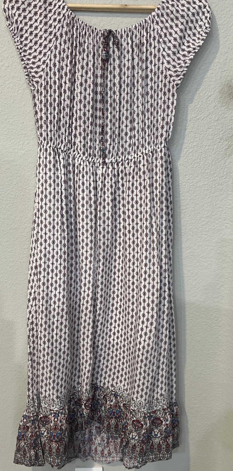 Indigo Rose WHITE Flowy Geo High-low Off The Shoulder Waist Cinch Dress MEDIUM