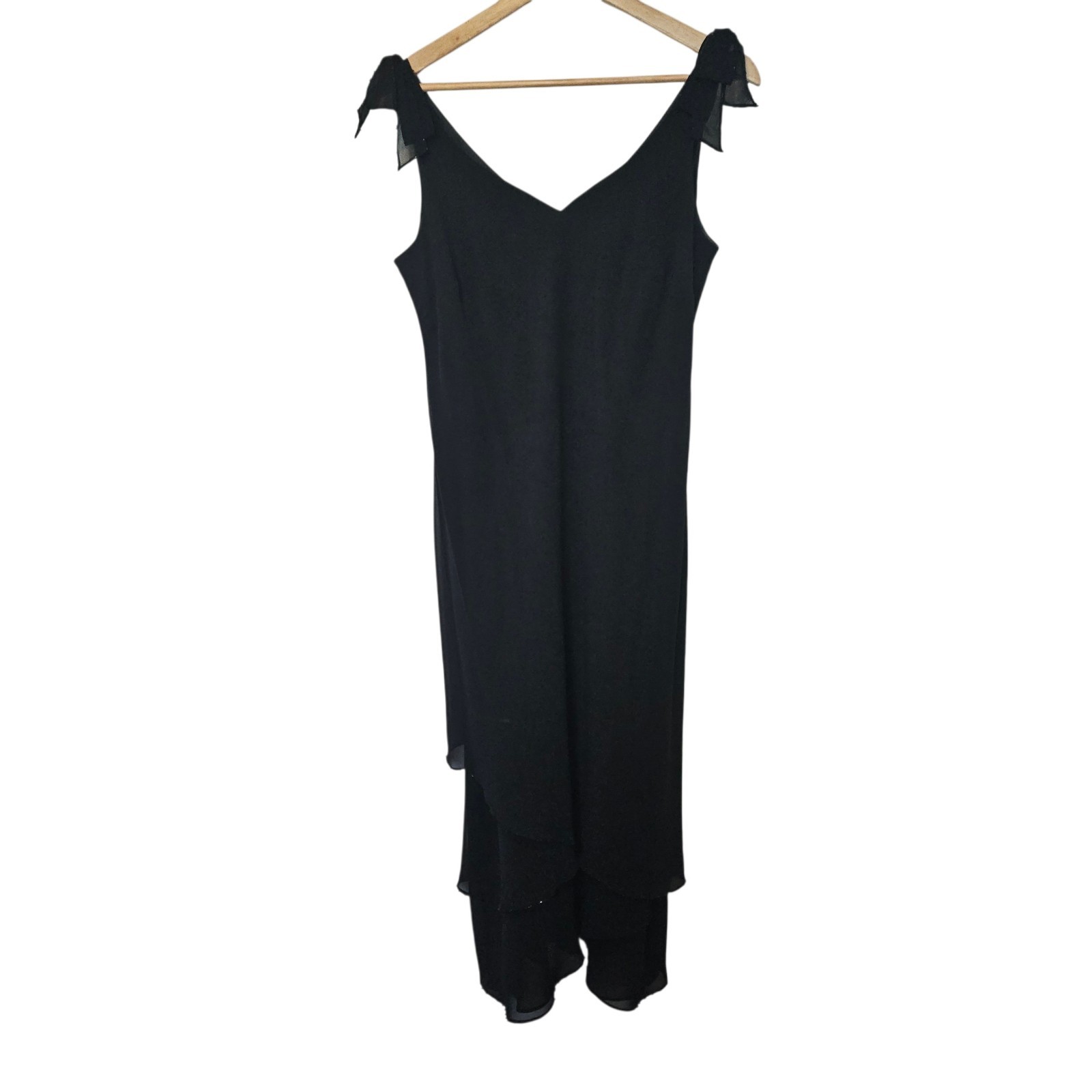 Vintage Evan Picone Black Beaded Tiered Chiffon Cocktail Dress Women 14 Flapper