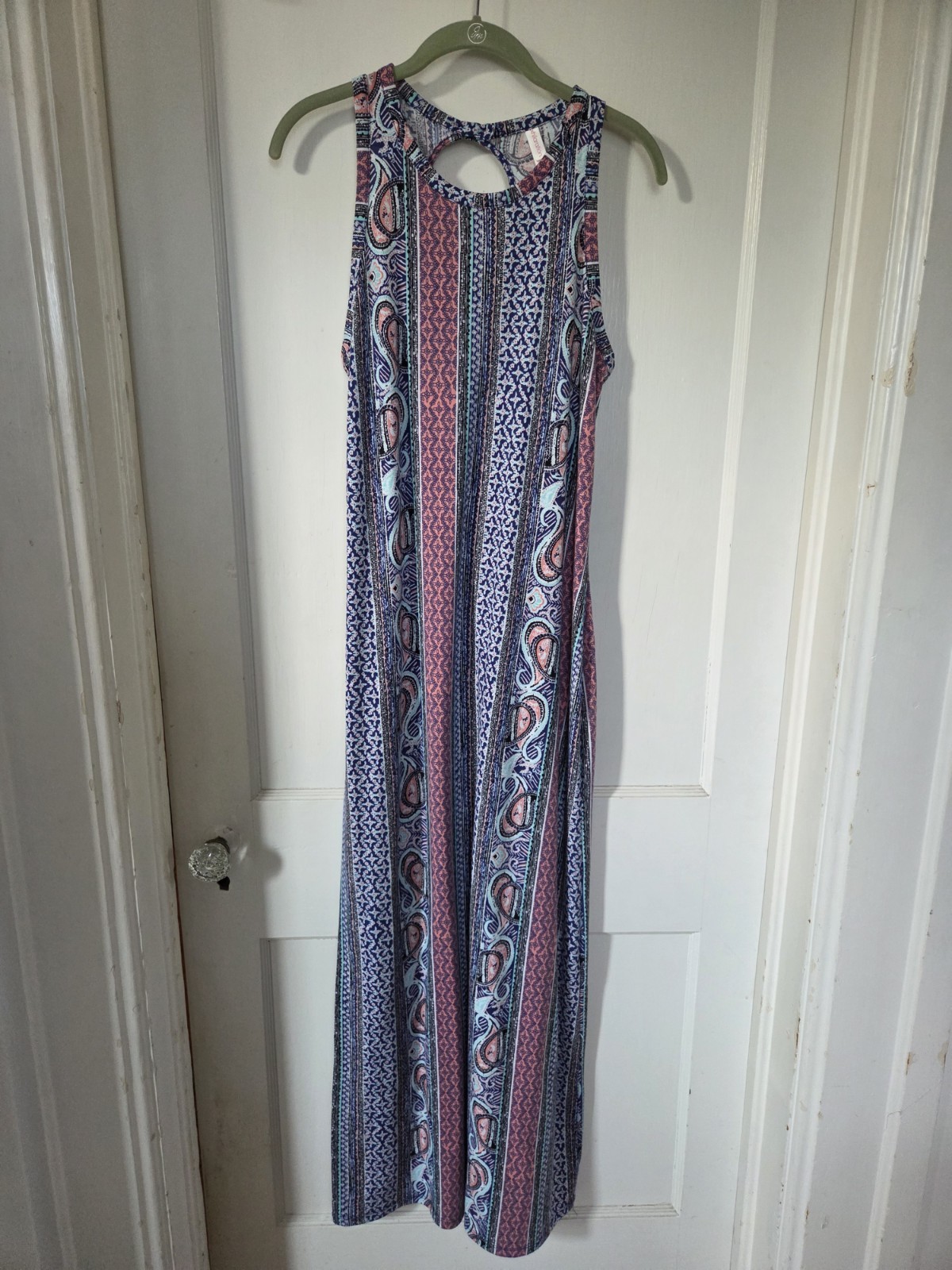Sleeveless Long Maxi Dress Colorful Boho Maximalist Tribal Festival Size M