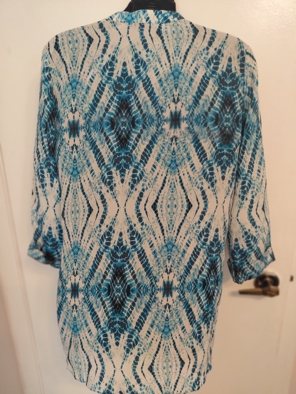 Rory Beca 100% Silk Blue Watercolor Mini Dress Tunic Womens Sz 8 Made USA