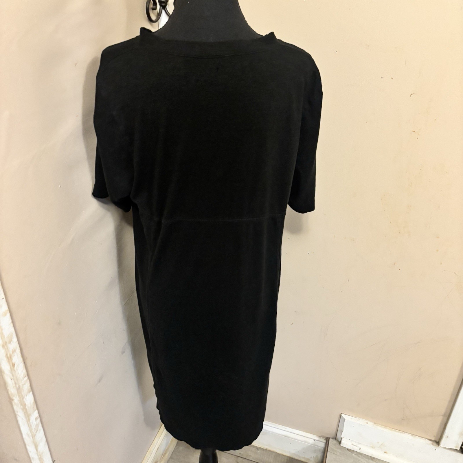 Eileen Fisher Black Hemp Organic Cotton Shift Dress Size Large