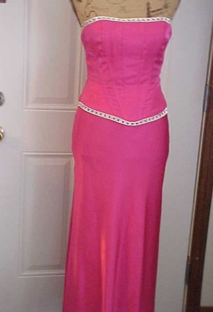 Faviana Misses Dress SZ 5-6 Prom Wedding Formal Strapless Cerise Rhinestones