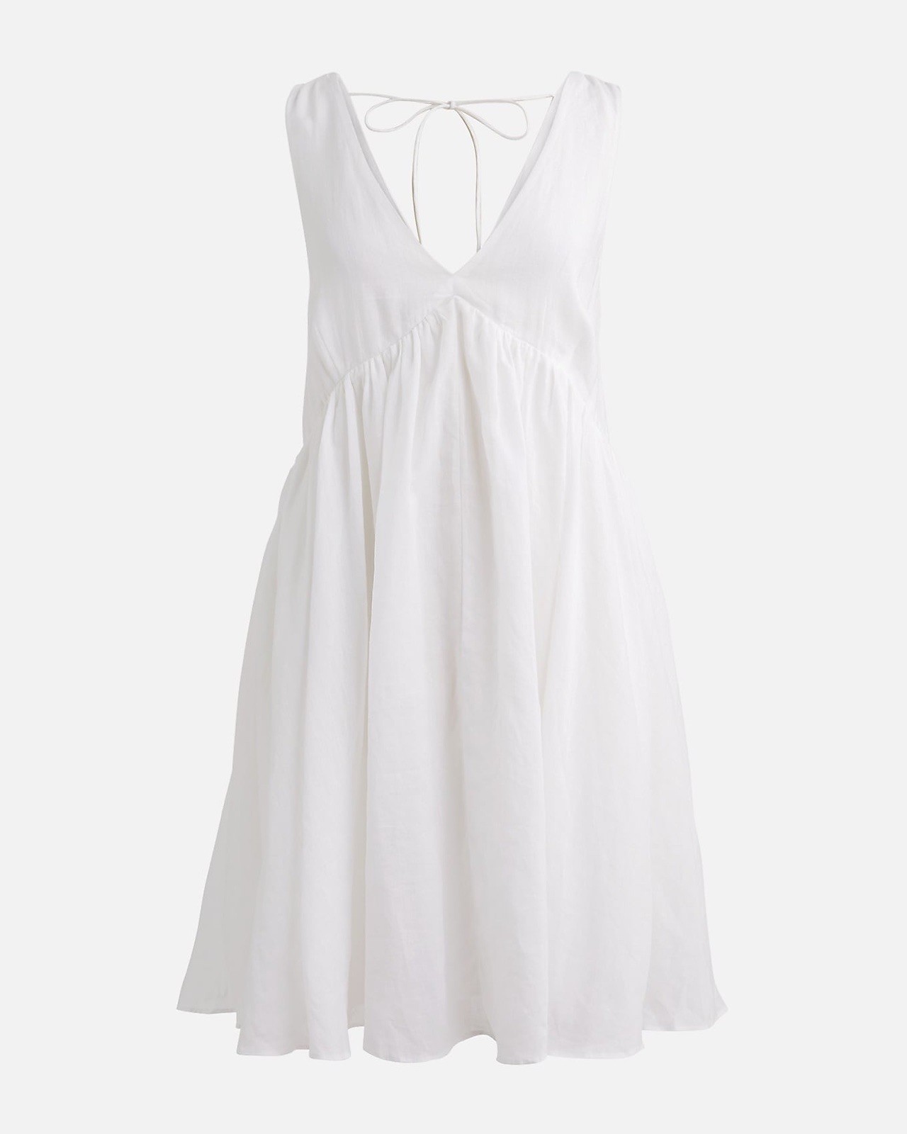 J. Crew White Ramie Cotton V Neck Swing Babydoll Mini Sun Dress Tossed Sz M