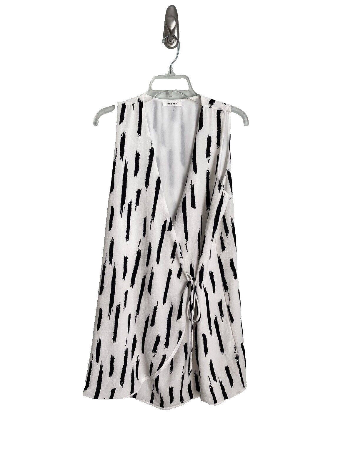 Mod Ref White Black Sleeveless Mini Wrap Dress Womens Size Large