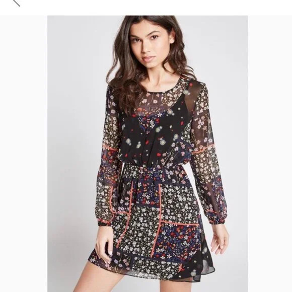 BCBGeneration Boho Floral Slip Mini Dress Black XXS NWT
