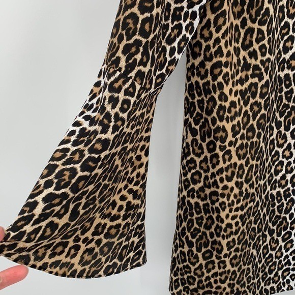 Likely Perry Leo leopard print mini dress brown black bell sleeve women 6