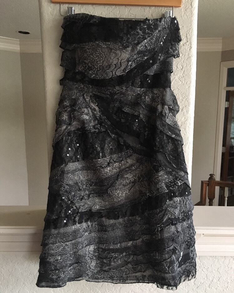 Anthropologie Strapless Dress Black Sequin 0 Tracy Reese Spliced Lace NWT $450