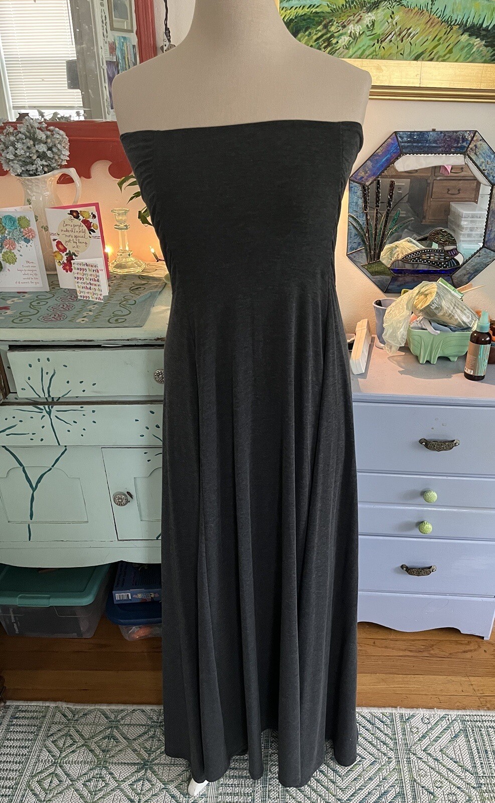 Athleta Convertible Maxi Skirt Dress M Dark Gray Tencel VGUC Boho Stretch