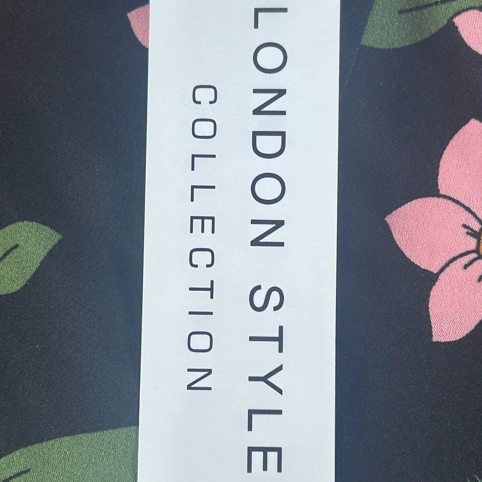 London Style Collection Womens Floral Mock Neck Midi Dress Black Blush Sz 16 NWT
