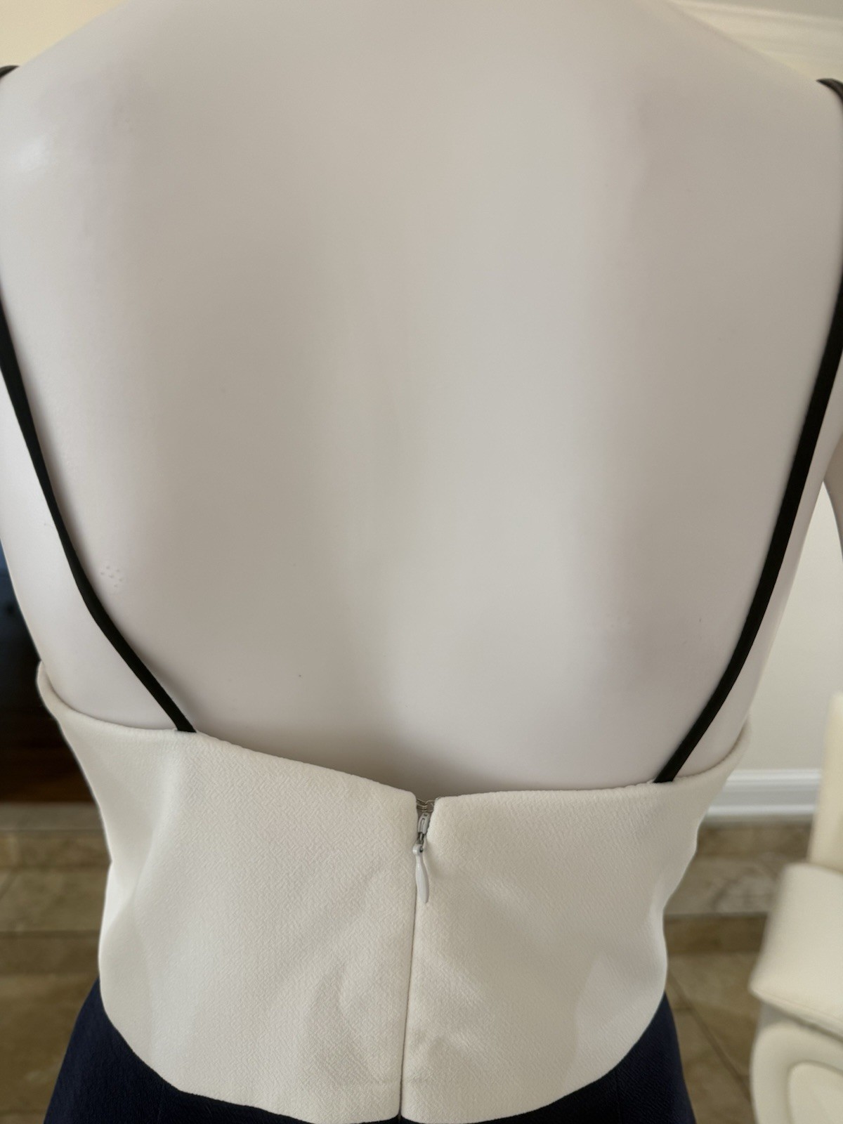 ABS Allen Schwartz White/Navy Strap Colorblock Peplum Mini Dress Size10