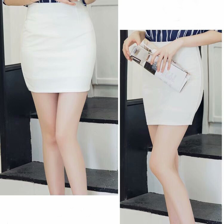 Women Basic Mid Waist Pencil Bodycon Mini Skirt Pleated Stretch Office Dress