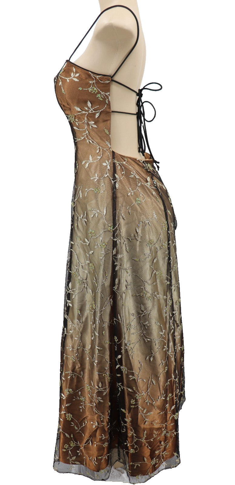 Vtg Morgan & Co Maxi Dress Ethereal Forrest Fairy Prom Y2K Brown Sz 7/8 Fits 5/6