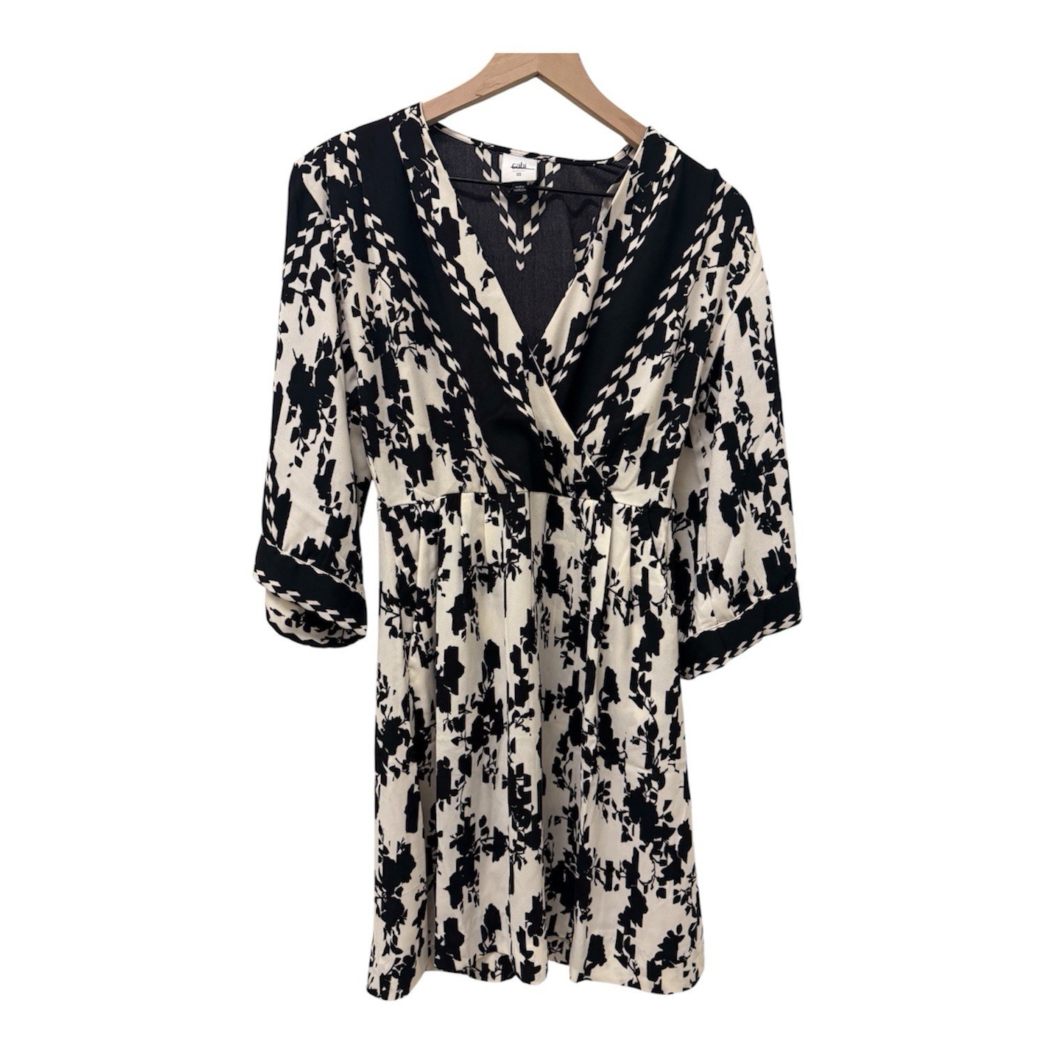 Cabi Black and Cream Abstract Print V-Neck Loose Fit Dress Size XS