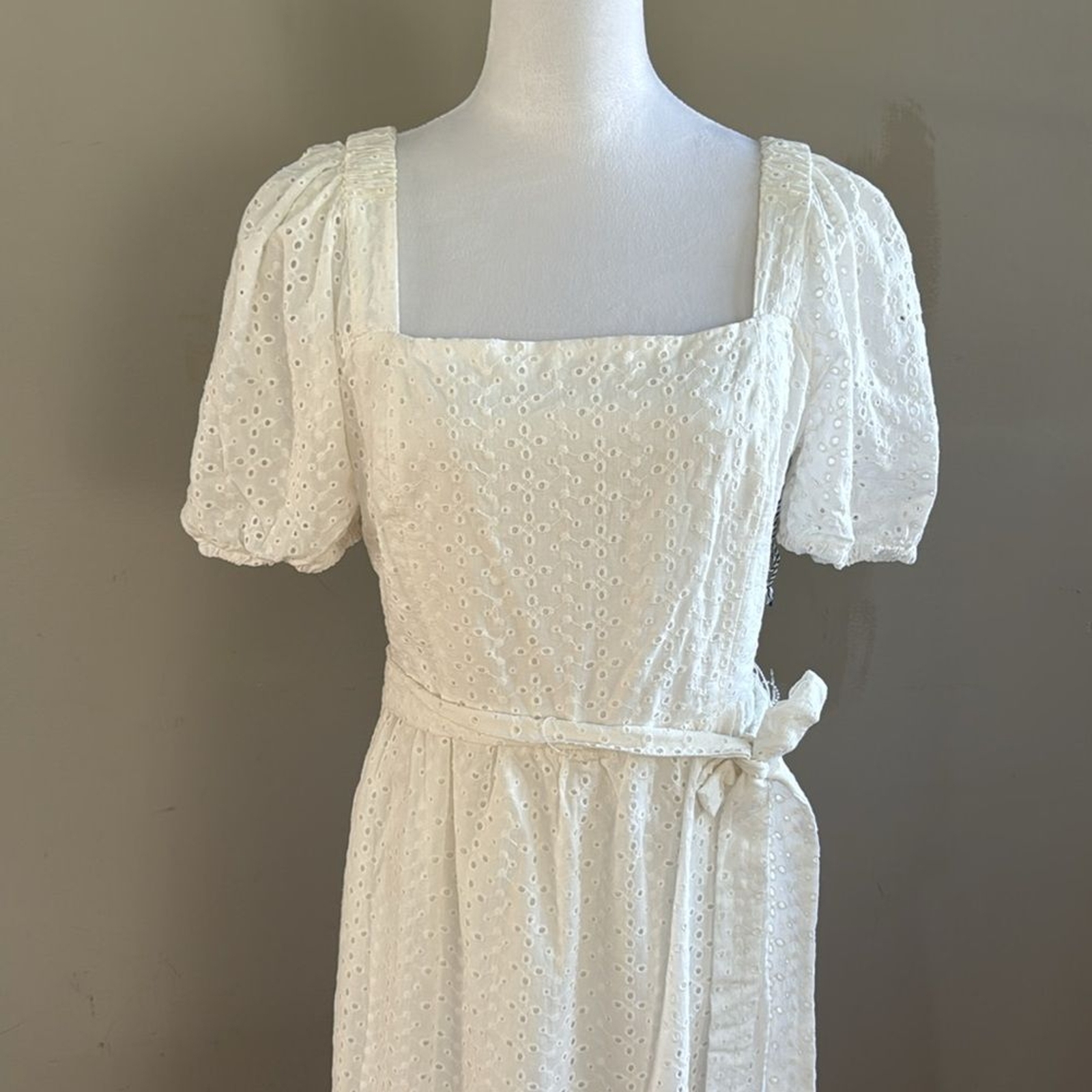Draper James RSVP Eyelet Squareneck White Tiered Hem Midi Dress Size L