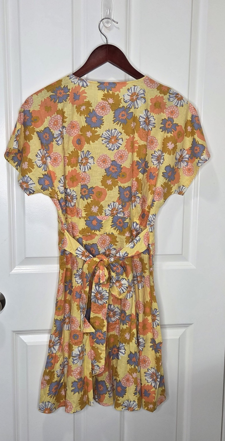 Marine Layer Button Front Yellow Vintage L Floral Short Sleeve Camila Dress NWT